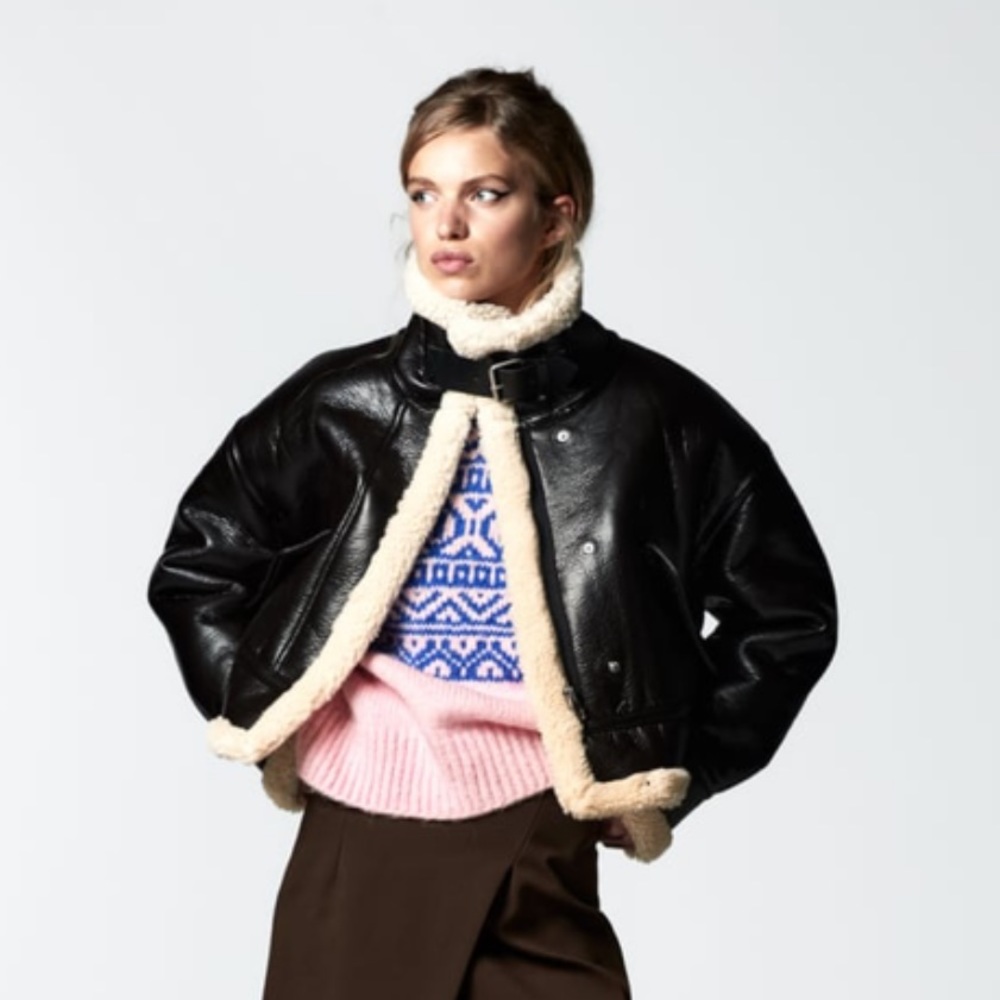 Faux Leather Fleece Jacket